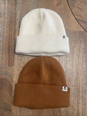 Infant Knit Beanie Hat - Cream and Brown